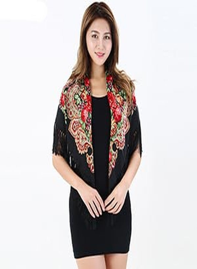 LOVNBHELP Russian Style Muffler Warm Scarf with Tassel, 43"x 43" Women's Traditional Scarf Wrap Shawl Fringes Printing Cape/Gray - Image 5